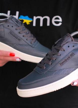 Демисезонные синие кроссовки кеды reebok classic сині чоловічі кросівки рібок класік з натуральної шкіри7 фото