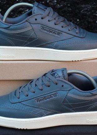 Демисезонные синие кроссовки кеды reebok classic сині чоловічі кросівки рібок класік з натуральної шкіри6 фото