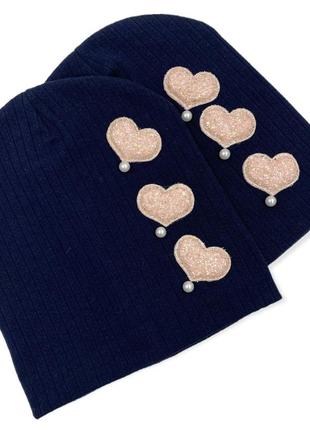 Шапка детская девочке 1-5 лет сердечки 48/52см