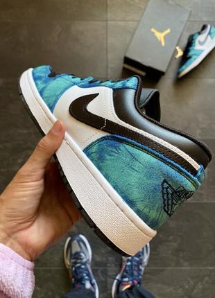 Демисезонные кожаные синие кроссовки nike air jordan retro 1 low tie dye сині чоловічі кросівки найк джордан з натуральної шкіри7 фото