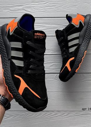 Лёгкие демисезонные чёрные кроссовки adidas nite jogger чорні чоловічі кросівки адідас найт джоггер