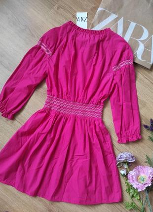 Сукня плаття zara рожева малінова міні вишивка коротке нова xs 34 зара8 фото
