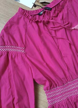 Сукня плаття zara рожева малінова міні вишивка коротке нова xs 34 зара9 фото