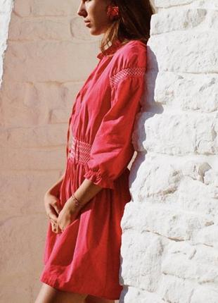 Сукня плаття zara рожева малінова міні вишивка коротке нова xs 34 зара2 фото