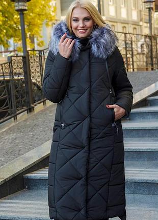 Жіноча зимове довге стьобана пальто чорного кольору, розмір 50-58