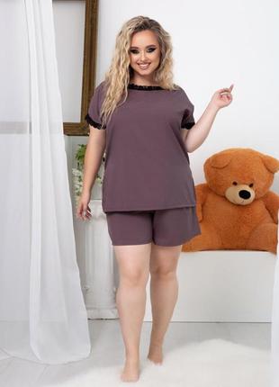 Женская домашняя хлопковая пижама майка и шорты большие размеры3 фото