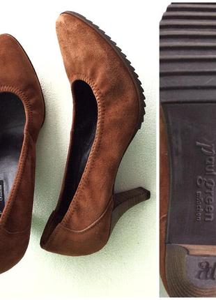 Paul green коричневі велюрові замшеві туфлі човники середній каблук