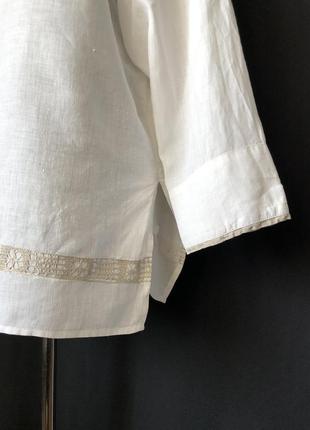 Винтаж белая льяная рубашка с бежевым  кружевом3 фото