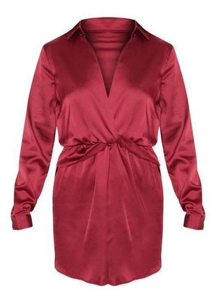 Сукня сорочка шовкова атласна колір марсала бордо5 фото