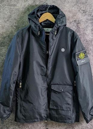 Осеняя чёрная ветровка куртка stone island с капюшоном осіння вітровка куртка стон айленд