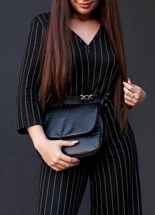 Стильна чорна зміїним принтом сумка для дівчини -лаконічний і місткий для прогулянки4 фото