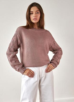 Женский вязанный демисезонный джемпер темно-пудрового цвета. модель 2413 trikobakh
