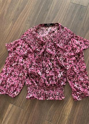 Легка блуза у квітковий принт з бантиком2 фото