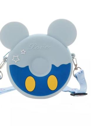 Милая детская силиконовая сумочка в стиле микки маус с ремешком серо-голубая2 фото