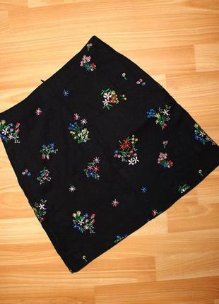Спідниця чорна коттон з оригінальною машинною вишивкою квітів, 6, eu 324 фото
