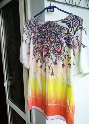 Стильная туника блуза легчайший раен, 52-56