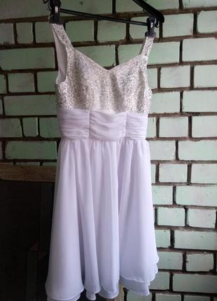 Плаття випускне вечірній або весільне біле з пайеткамихорошего шифонова3 фото