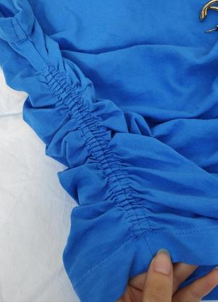 Бавовняна футболка з драпіруванням з боків ✨zara✨ бавовна блакитна футболка8 фото