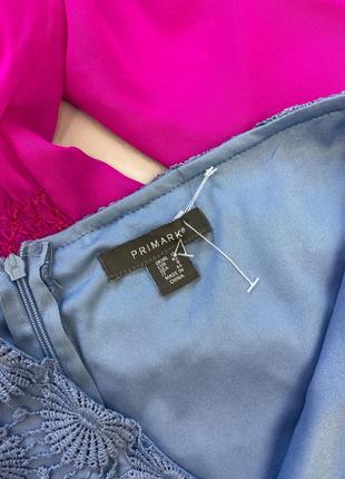Кружевная женская юбка мини голубого цвета4 фото