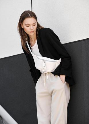 Сумка на пояс бананка ​💙💛 sambag tirso mto білий з шкіряним поясом