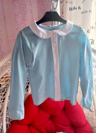 Блакитна блуза з білим коміром р.122. для дівчинки