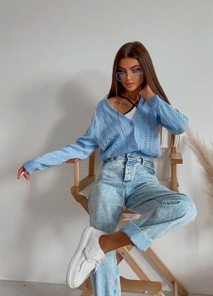Кофта на пуговицах женская голубая