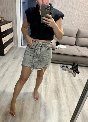 Юбка джинсовая серая bershka