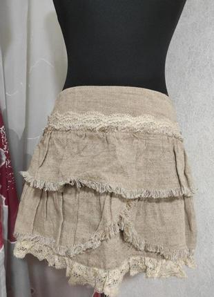 Міні юбка спідничка з льону daniele alessandrini з рюшами