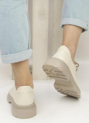 Стильные женские ботинки,туфли на шнурках кожаные молочные бежевые на осень,весну4 фото