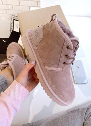 Красиві жіночі уггі на шнурівці ugg neumel pink пудрові рожеві замша2 фото