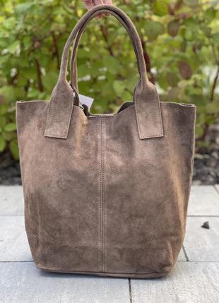 Замшевая сумка шоппер arianna, италия, цвет капучино1 фото