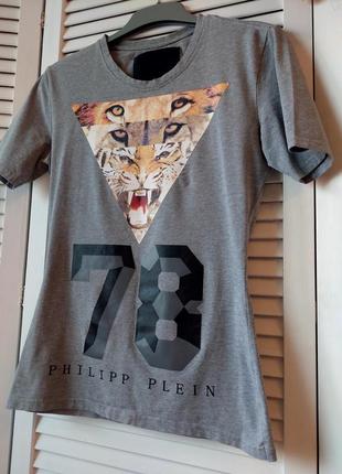 Сіра Футболка з принтом тигр 🐅 від philipp plein3 фото