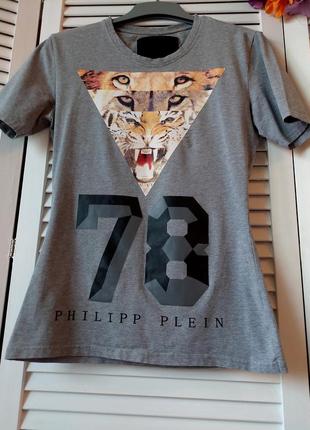 Сіра Футболка з принтом тигр 🐅 від philipp plein2 фото