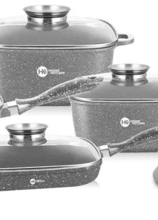 Набір кухонного посуду higher kitchen hk-311 з антипригарним гранітним покриттям сірий.