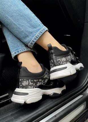 Шикарные женские кроссовки в стиле christian dior d-wander sneaker black чёрные с серым8 фото