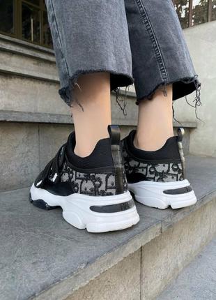 Шикарные женские кроссовки в стиле christian dior d-wander sneaker black чёрные с серым4 фото