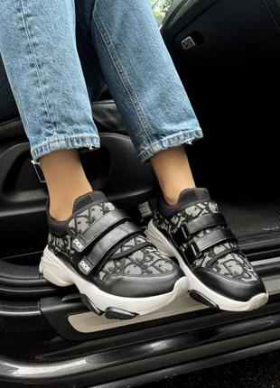 Шикарные женские кроссовки в стиле christian dior d-wander sneaker black чёрные с серым2 фото