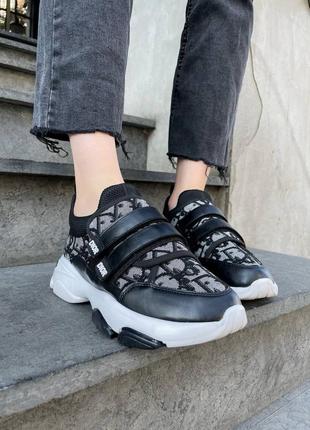 Шикарные женские кроссовки в стиле christian dior d-wander sneaker black чёрные с серым9 фото