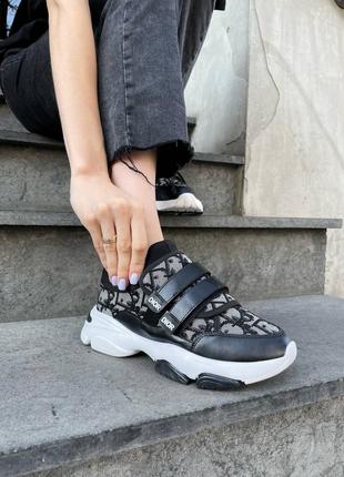 Шикарные женские кроссовки в стиле christian dior d-wander sneaker black чёрные с серым7 фото