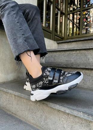 Шикарные женские кроссовки в стиле christian dior d-wander sneaker black чёрные с серым5 фото