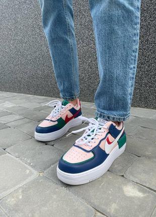 Нереальные женские кроссовки nike air force 1 multicolor тёмно-синие розовые цветные8 фото