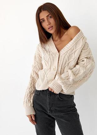 💙 жіночий в'язаний кардиган з візерунком ромби💛