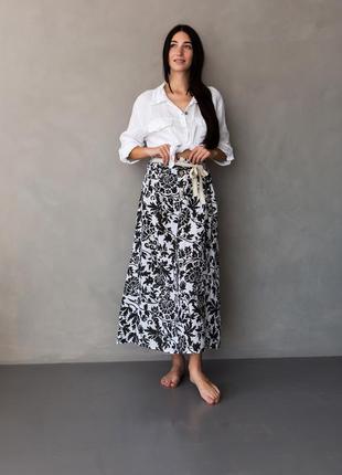 Льняная юбка с поясом италия one size (5-38) черно-белая