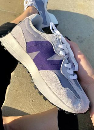 New balance 327 grey/violet новинка топові кросівки беланс сірі фіолетові женские стильные замшевые лёгкие кроссовки фиолетовые серые