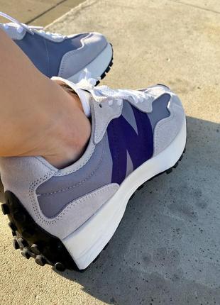 New balance 327 grey/violet новинка топові кросівки беланс сірі фіолетові женские стильные замшевые лёгкие кроссовки фиолетовые серые7 фото