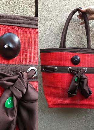 Новая,красная,романтическая,плетёная,летняя,пляжная,шоппер сумка с бантом2 фото