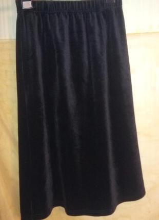 Красивая черная эластичная бархатная юбка,44-46разм.,пот-29-46см2 фото