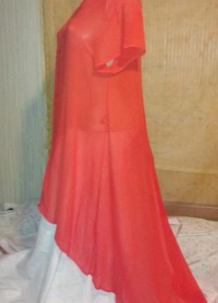Воздушное  коралловое платье -рубашка,50-52разм.