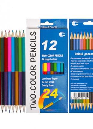 Детские двухсторонние карандаши для рисования "two-color" cr765-12, 24 цвета1 фото
