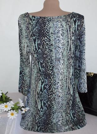 Брендовая разноцветная удлиненная блуза с рукавом 3/4 m&s турция вискоза принт змея3 фото